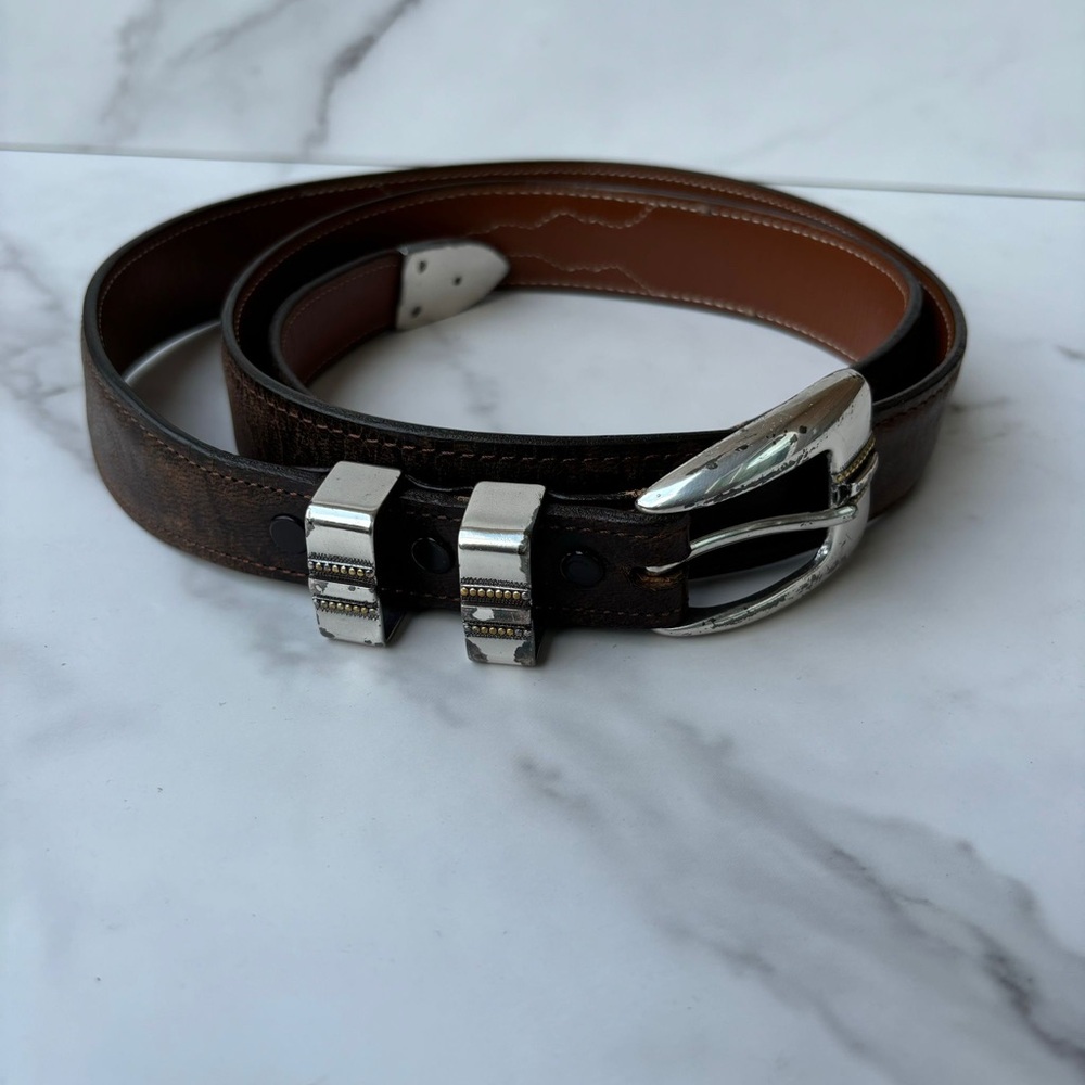 Pinto Ranch Men’s Genuine Goatskin Brown Leather Western Belt